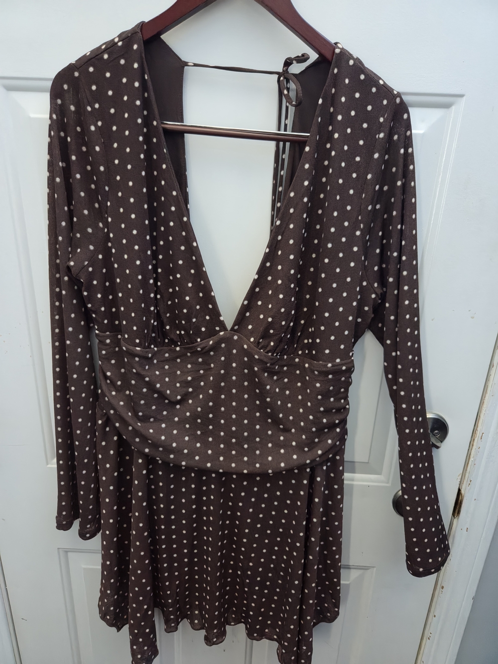 wild fable Brown Polka Dot Long-Sleeve Wrap Dress
